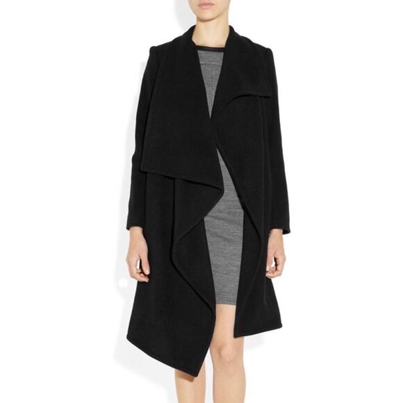 OAK NYC Black Asymmetrical Black Waterfall Wool Drape Coat Heavy Weight Luxury M - Picture 2 of 11